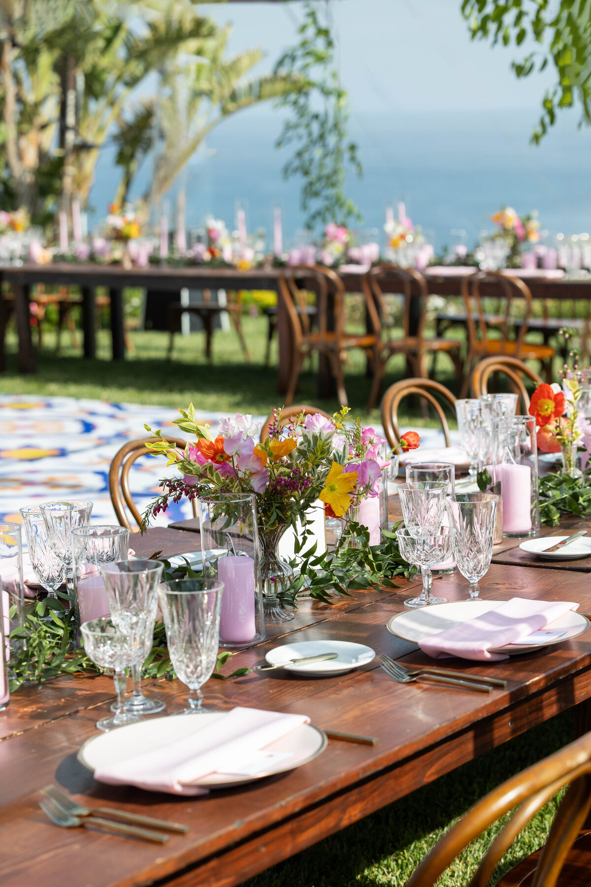 Close up of flowers and plates