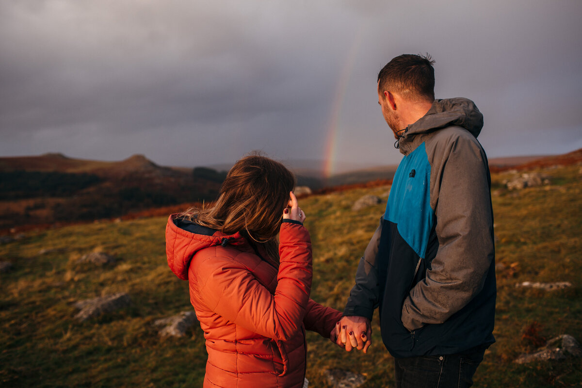 Dartmoor Portrait of a couple looking at a rainbow