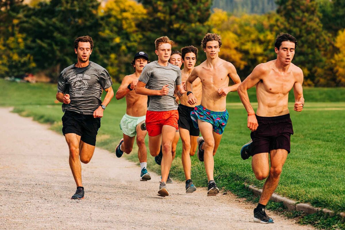 University of Montana boys running at track practice