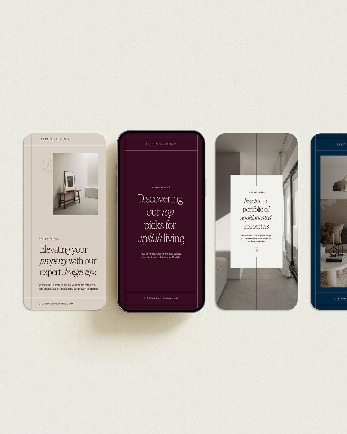 Instagram Story Templates voor Listing & Living – Luxe vastgoed en interieurstijl