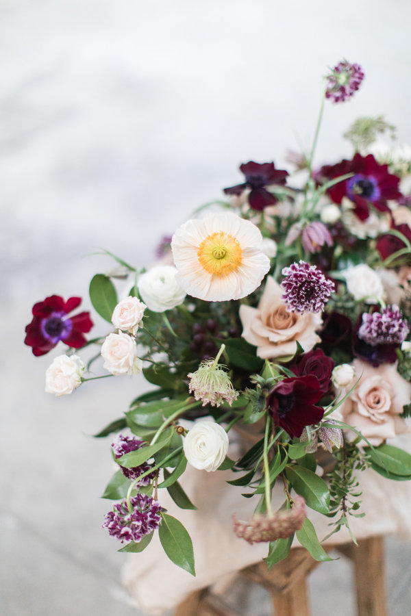 Pink, burgundy, purple wedding flowers