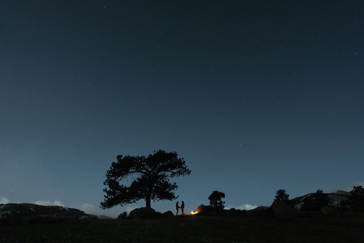 Night time engagement photos in Estes Park