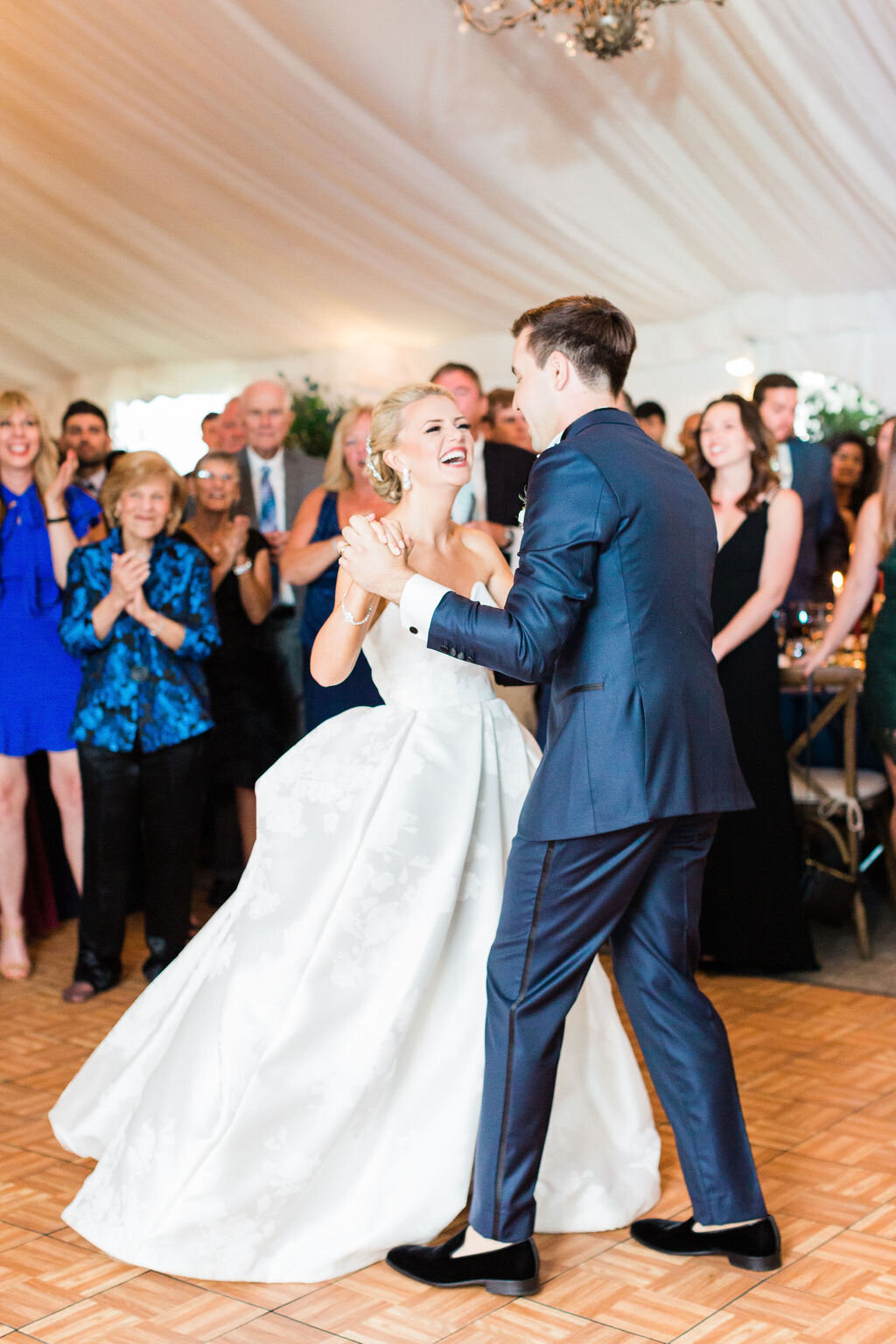 bride and groom dancing