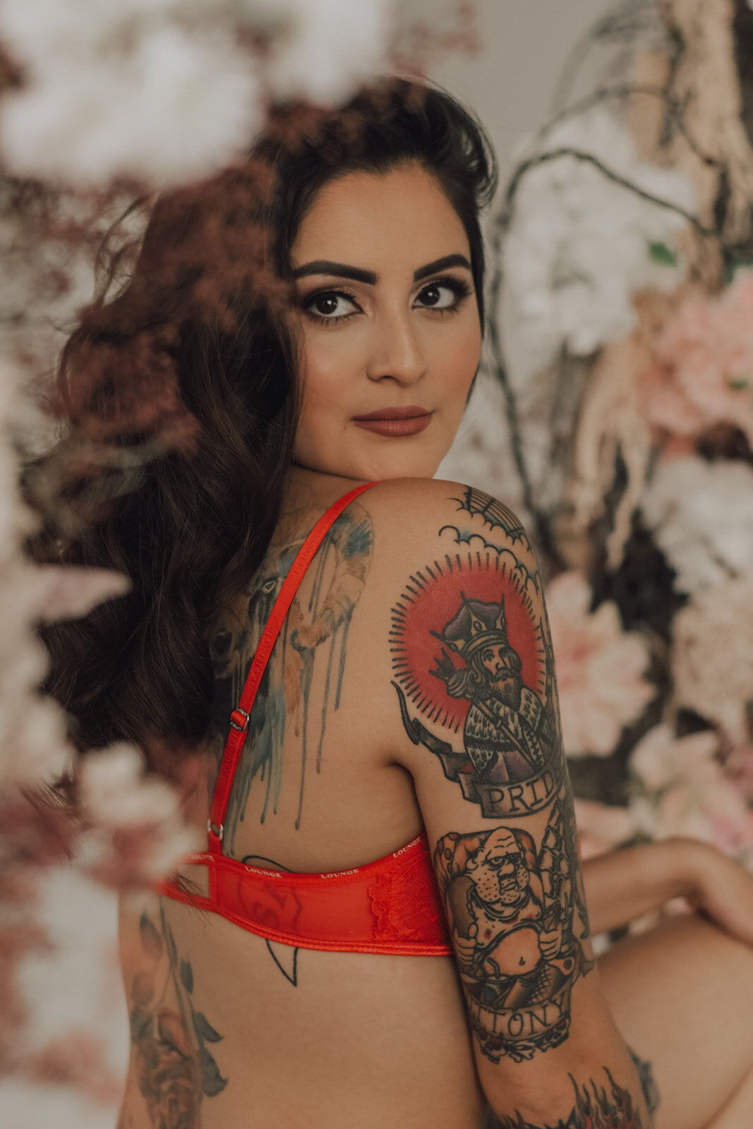 Floral boudoir setup in a Denver Studio, perfect for boudoir sessions and getting in touch with the beauty of your feminine side and embracing your natural beauty