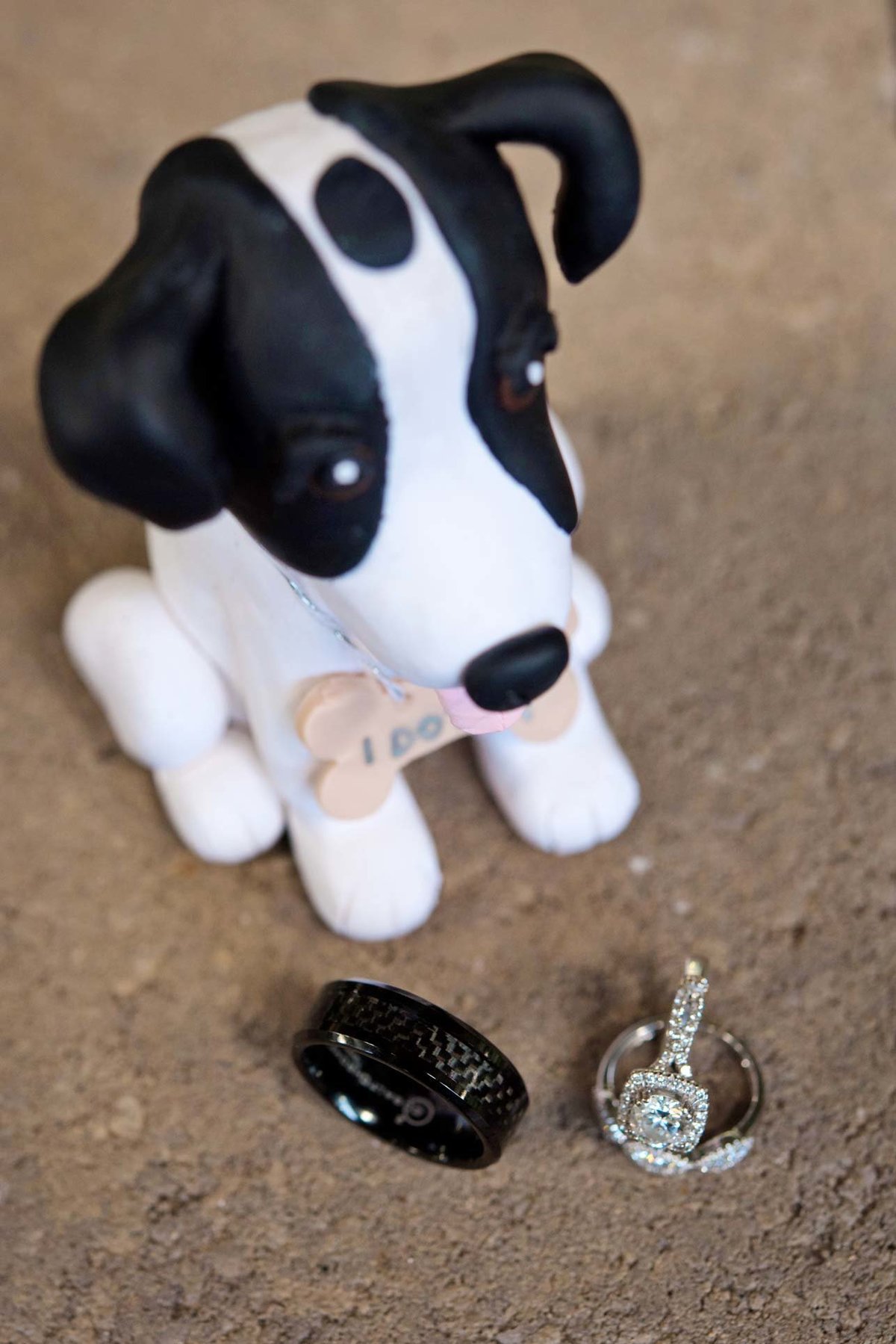 I do dog decoration with wedding bands and engagement ring at Flowerfield