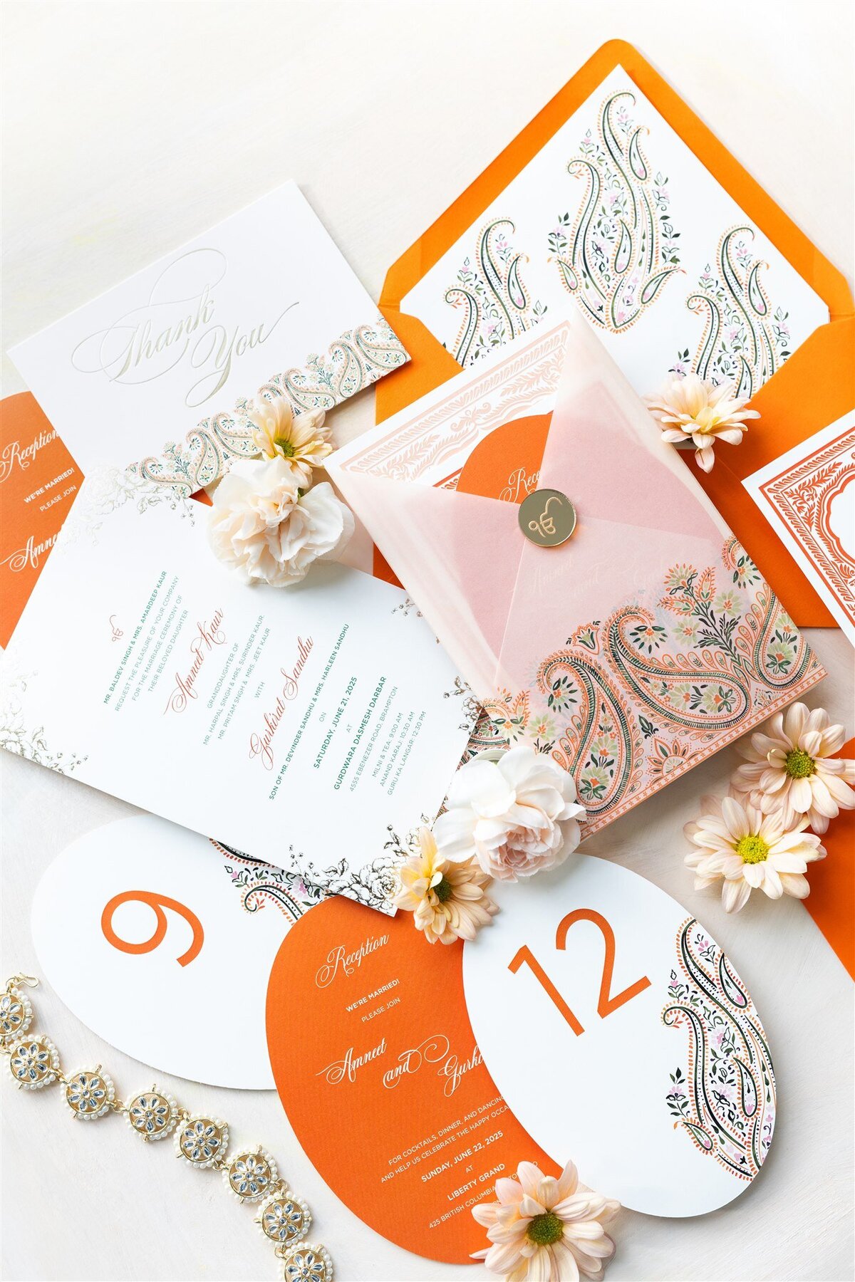 Orange paisley Indian wedding invitation 3