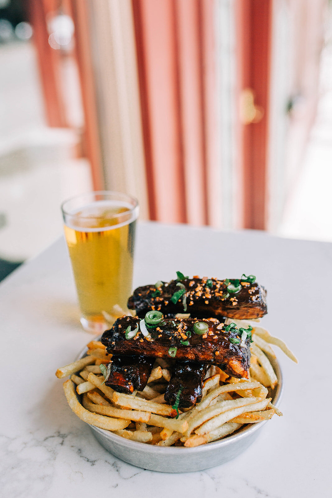 fries, short ribs and beer