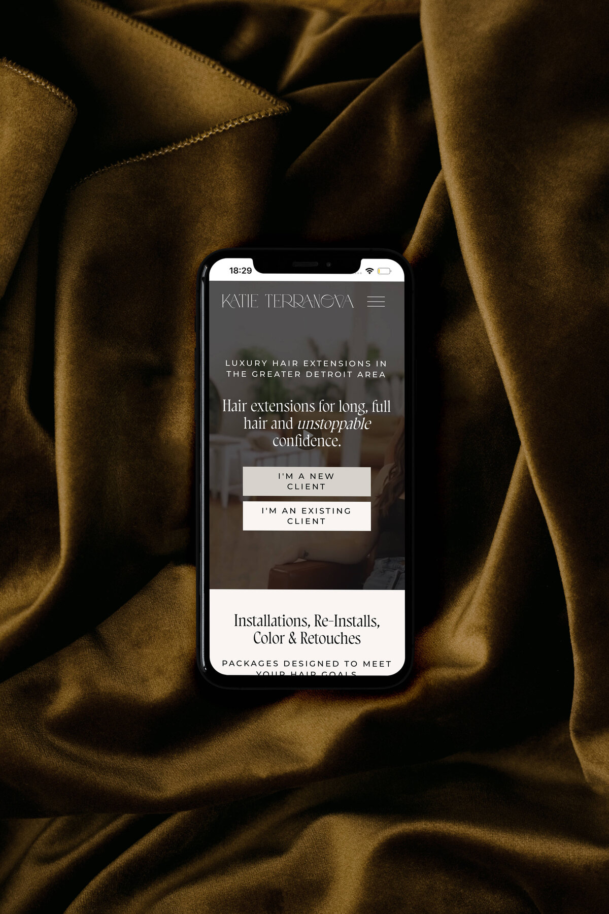 elegant and feminine mobile website design for a hairstylist