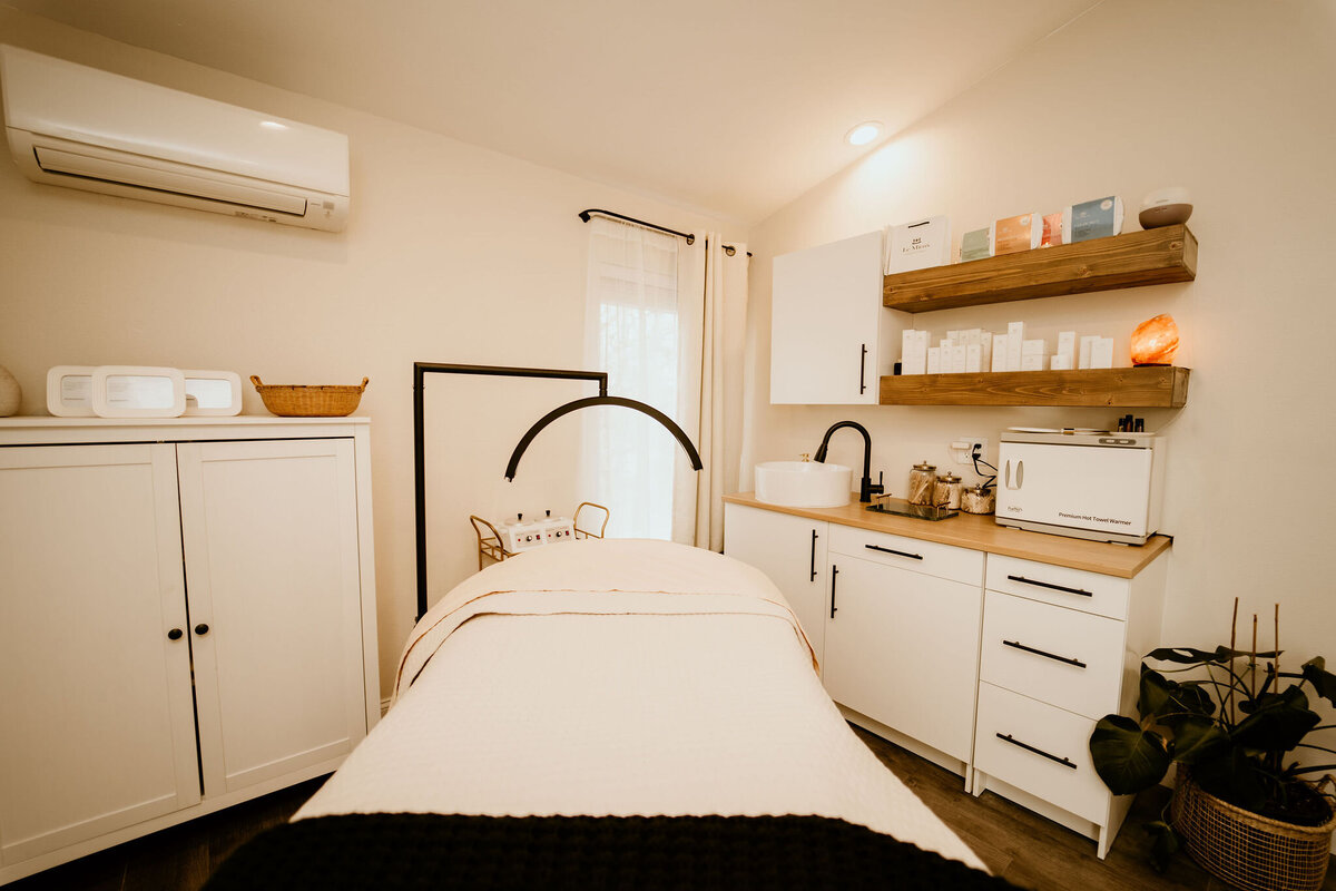 Facial and skincare treatments at Maven + Grace Salon, McMinnville—custom facials, waxing, dermaplane, and restorative skincare in a serene treatment space.