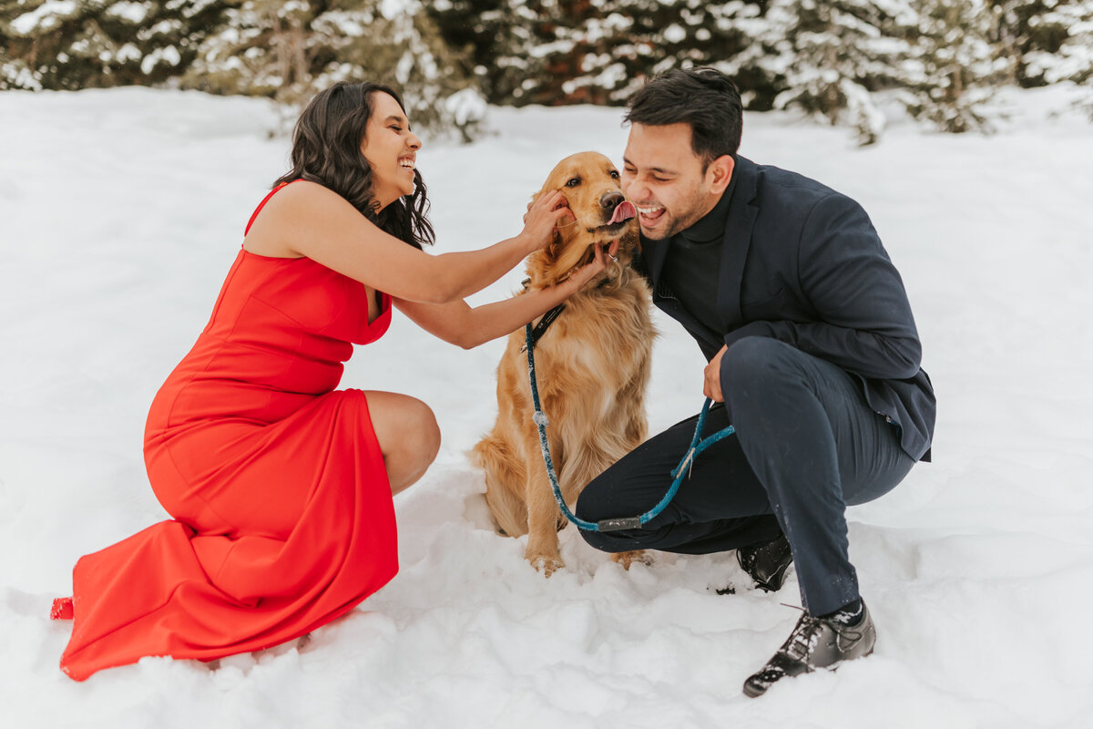Tanvi and Sumanth brought their golden Retriever Dog for their engagement photos at Jordan Pines Campground in Salt Lake City, Utah and these photos couldn't have turned out better! Taken by Utah Wedding Photographer, Robin Kunzler Photo