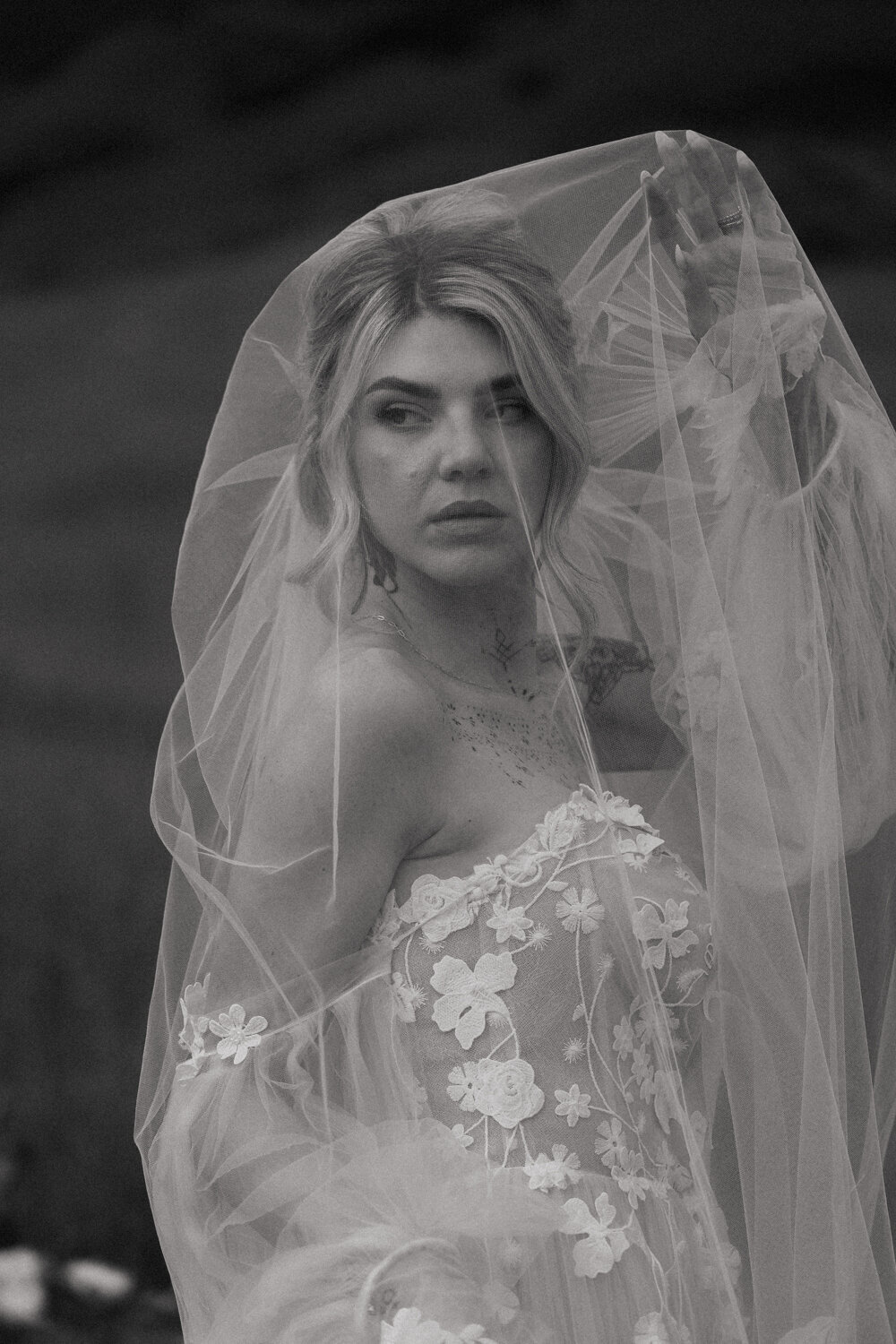 Elopement weddings photos bride under veil photo black and white in San Luis Obispo at Higuera Ranch