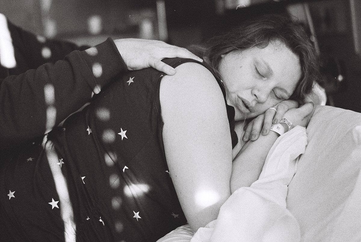Birth photography on black and white film by Atlanta birth photographer Amber Watson
