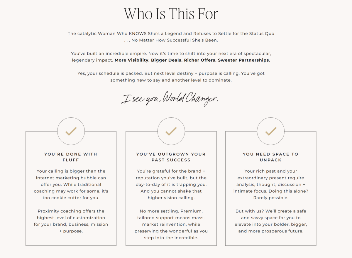sales copy for business coach - sales copywriting example