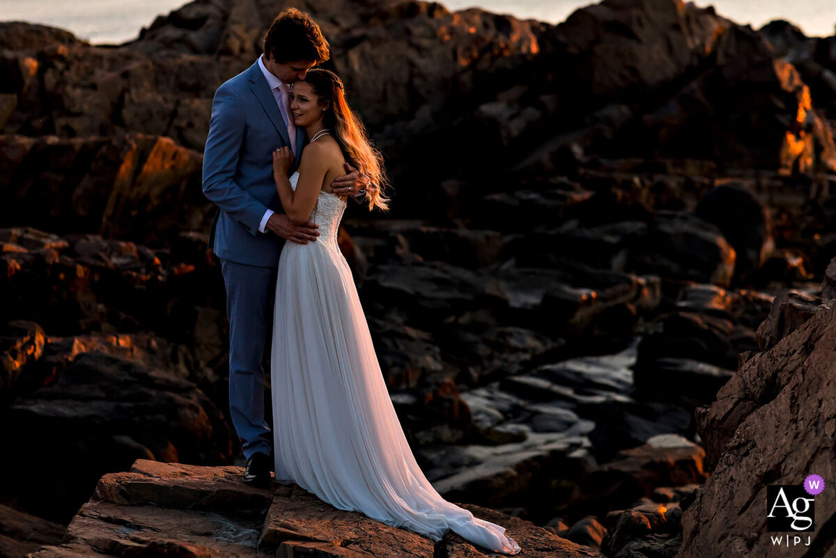 Marginal Way Elopement at sunrise with the couple on the cliffs