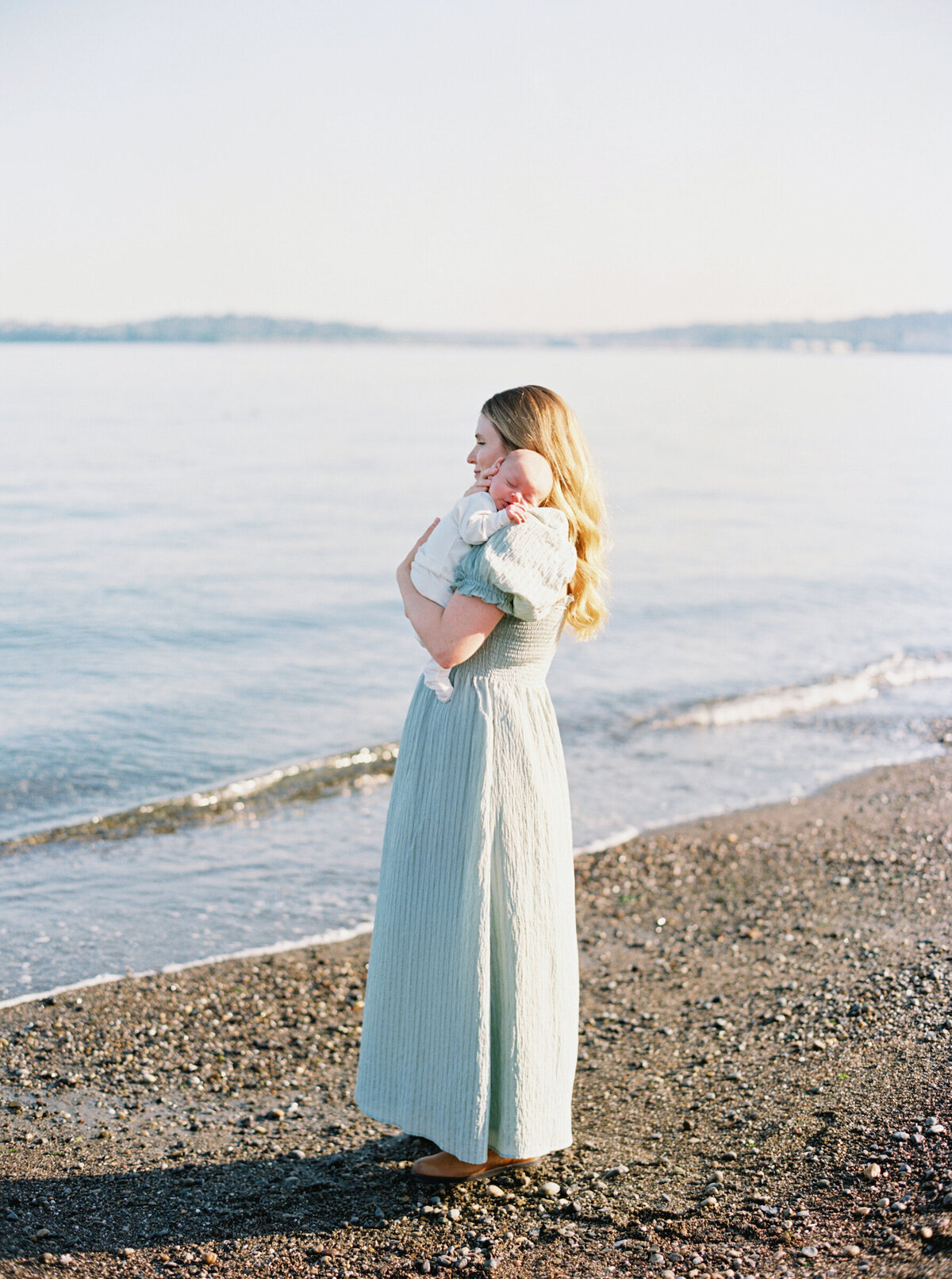 Seattle outdoor newborn photos captured on film at Alki Beach