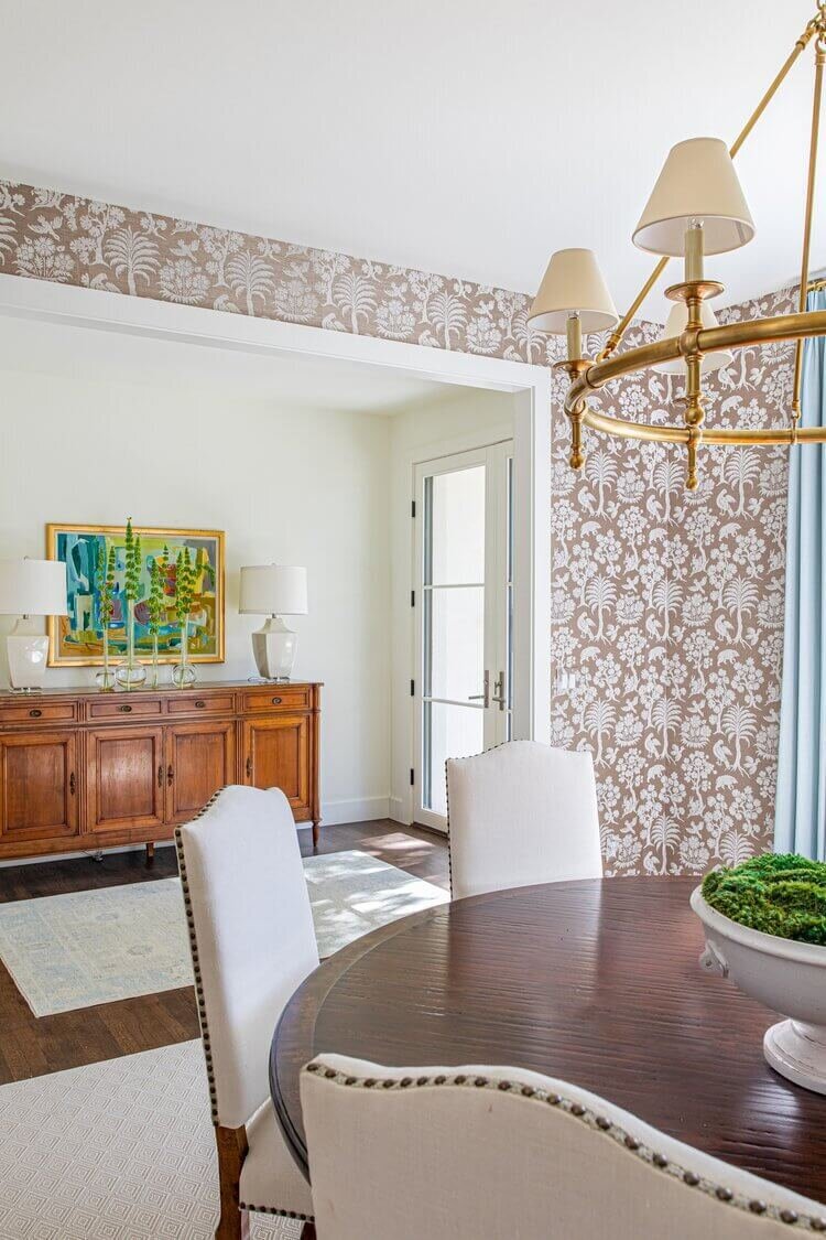oyster creek studios highland park home taupe pattern wallpaper in dining room