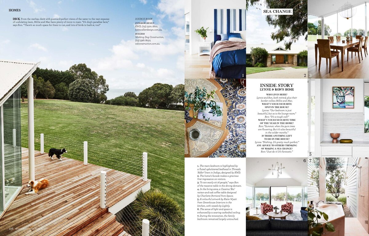 Magazine spread  and media for Lisa Hunter Interiors with outdoor setting and indoor