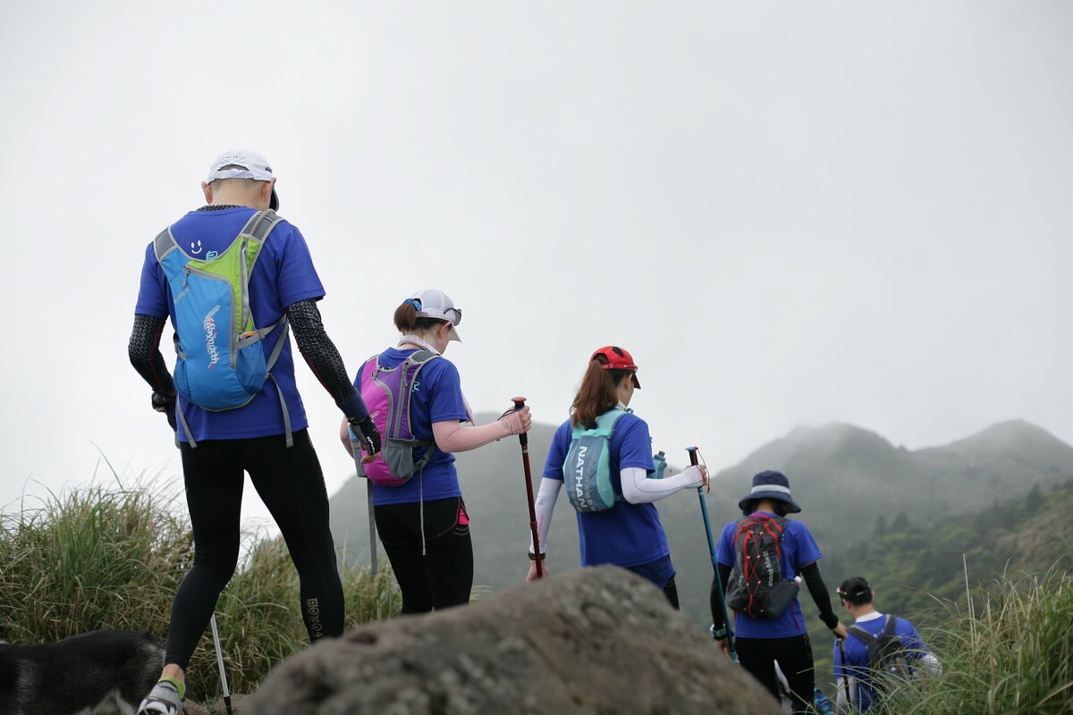Teens hiking together as a group