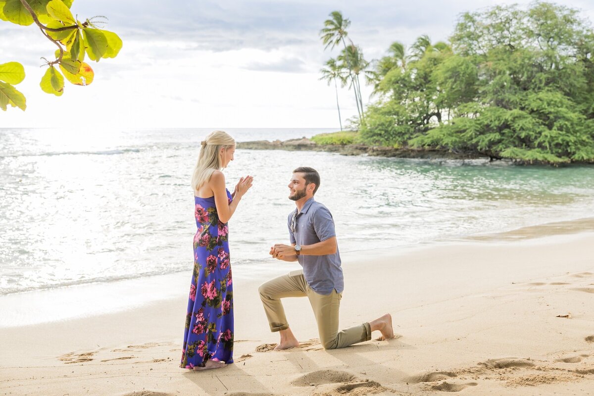 Oahu Proposal man on one knee with ring