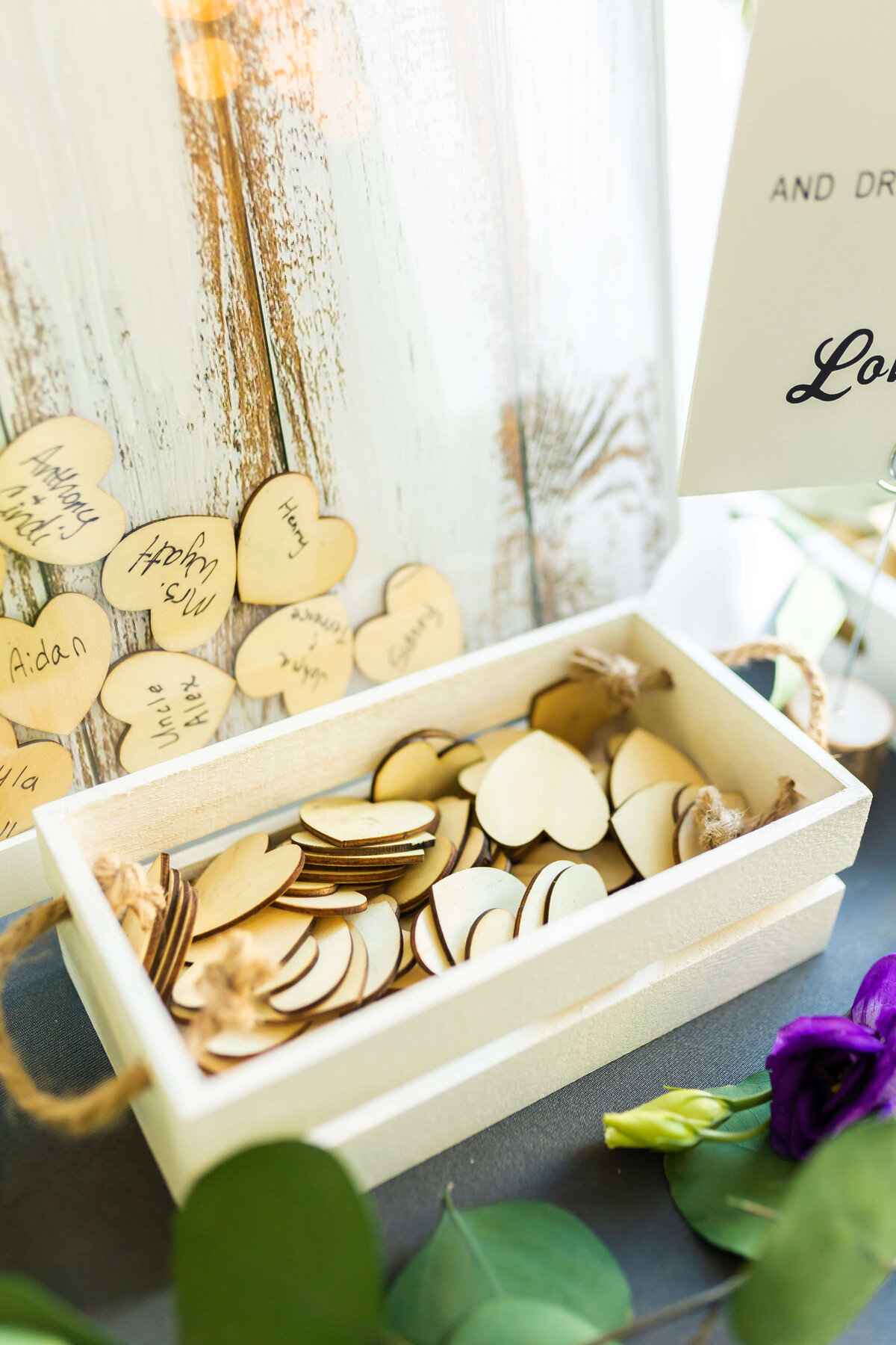 Wooden wedding hearts for a guest book at The Aertson hotel, Nashville