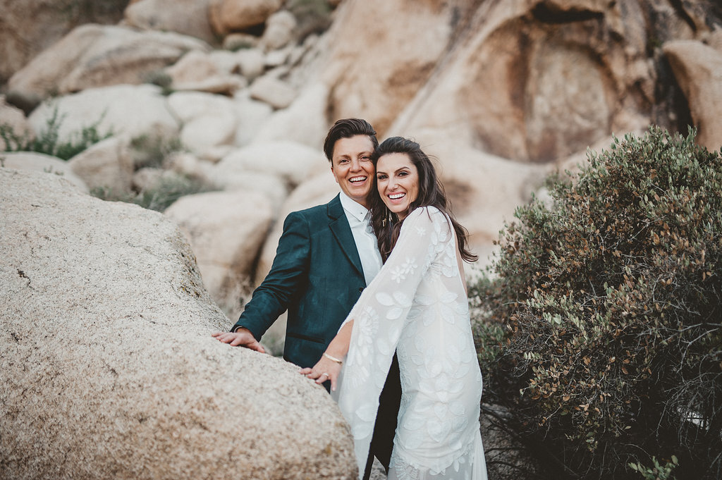Indian Cove Amphitheater LGBTQ Wedding Portraits in Joshua Tree