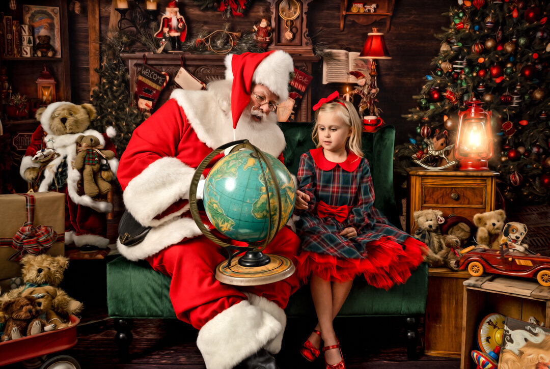 The Santa Experience Looking at Globe with Santa by For The Love Of Photography.jpg