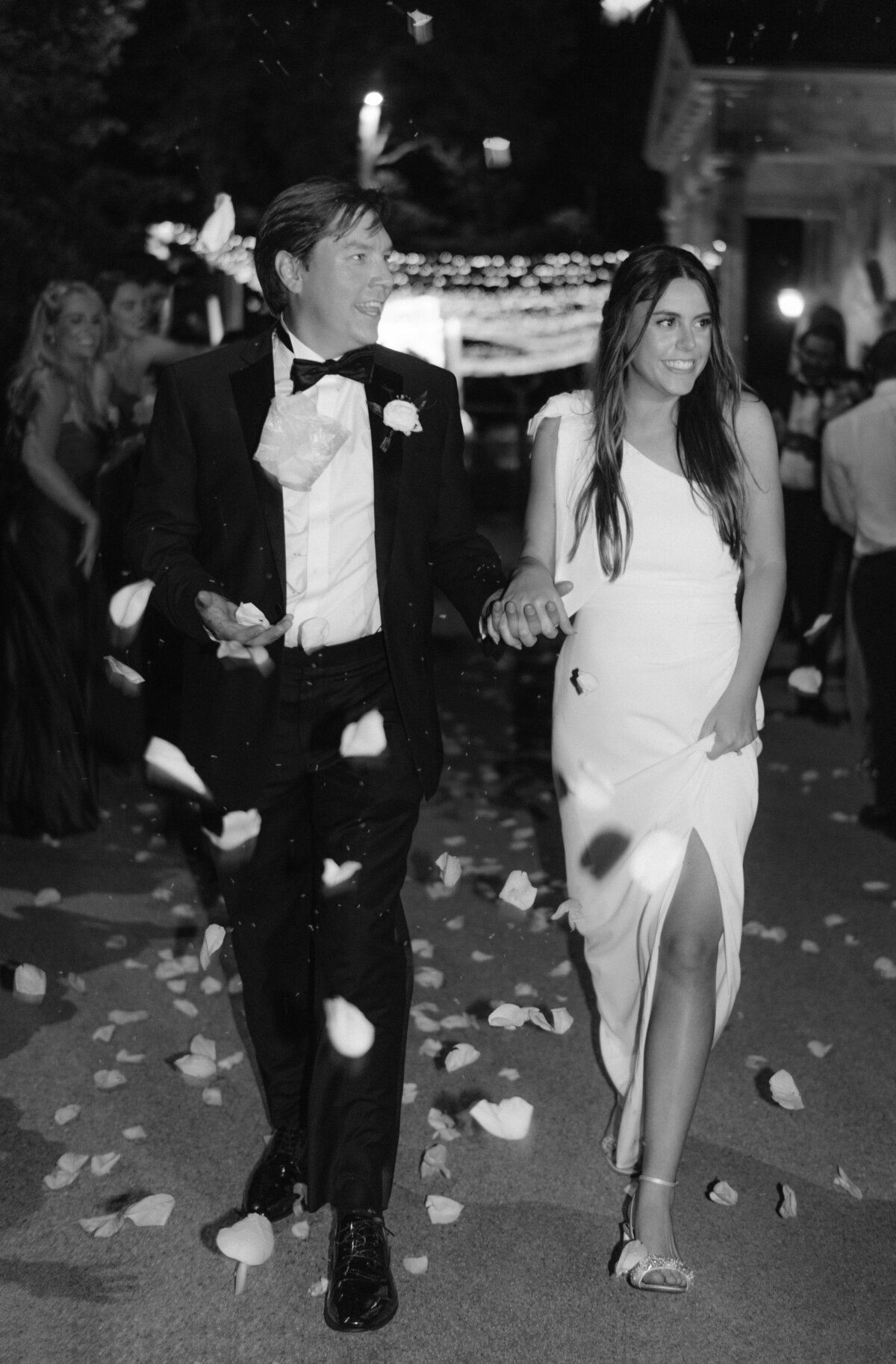 black and white wedding exit