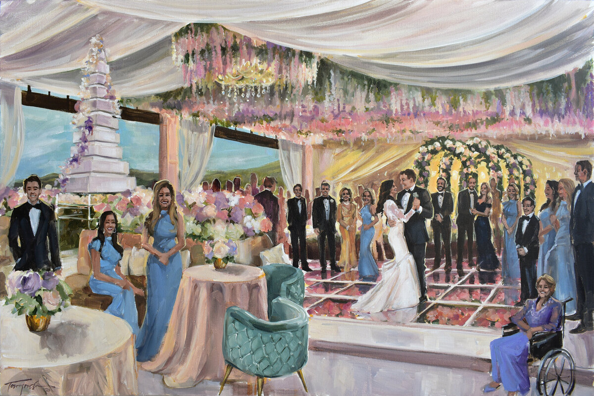 live wedding painting at a Omni Barton Creek, Hill Country Pavilion wedding
