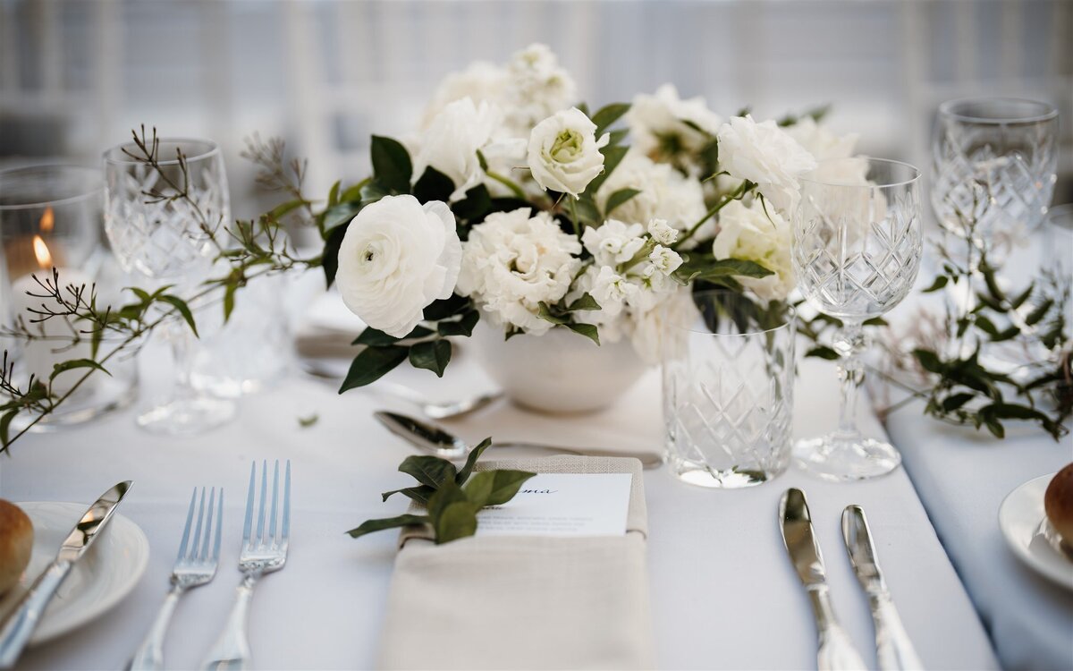 Elegant white table centrepiece Noosa