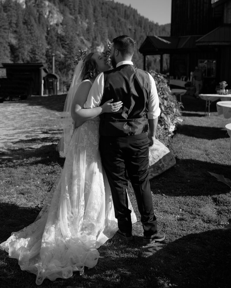 A nostalgic black and white wedding and elopement portrait, capturing timeless romance and emotion in Spokane, Washington.
