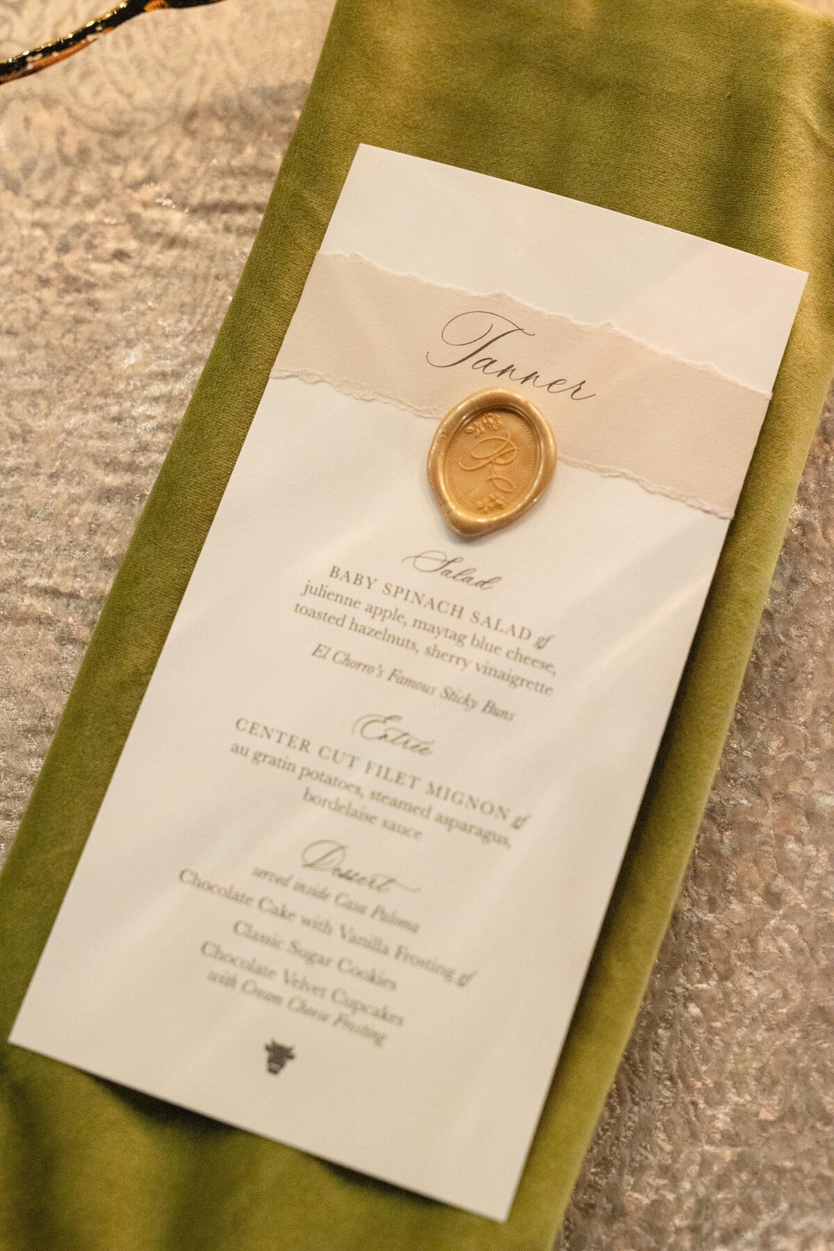 hand-torn-placecard-menu-gold-wax-seal