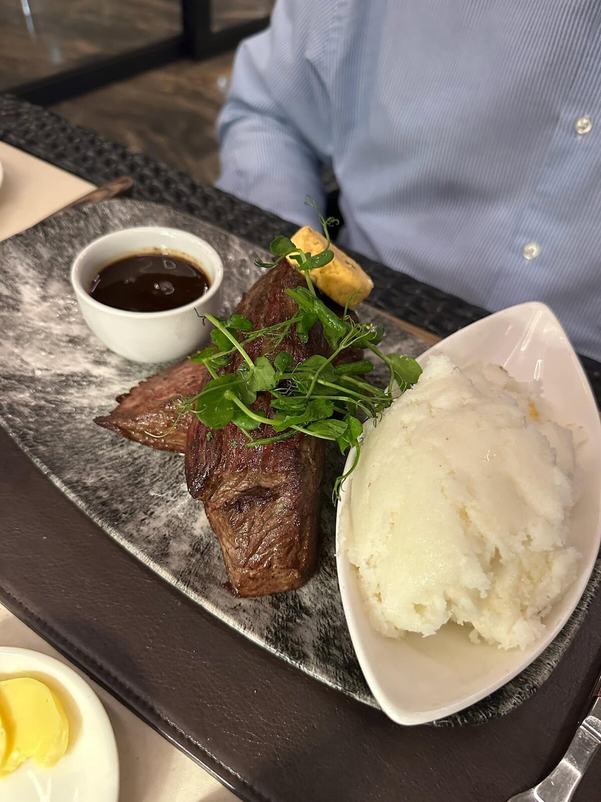 Plate of meat and mash potatoes 