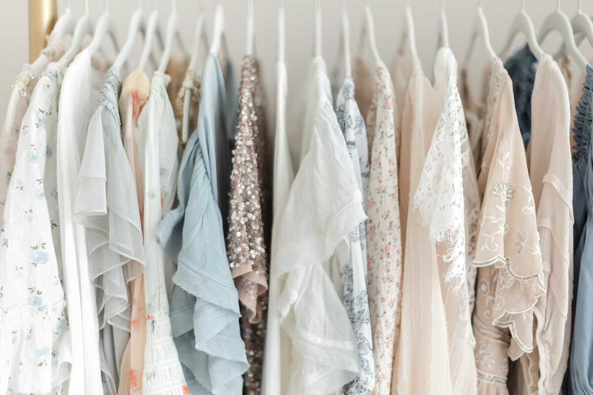 A Nova studio photography photo showcasing the children wardrobe colors and textures in the client closet
