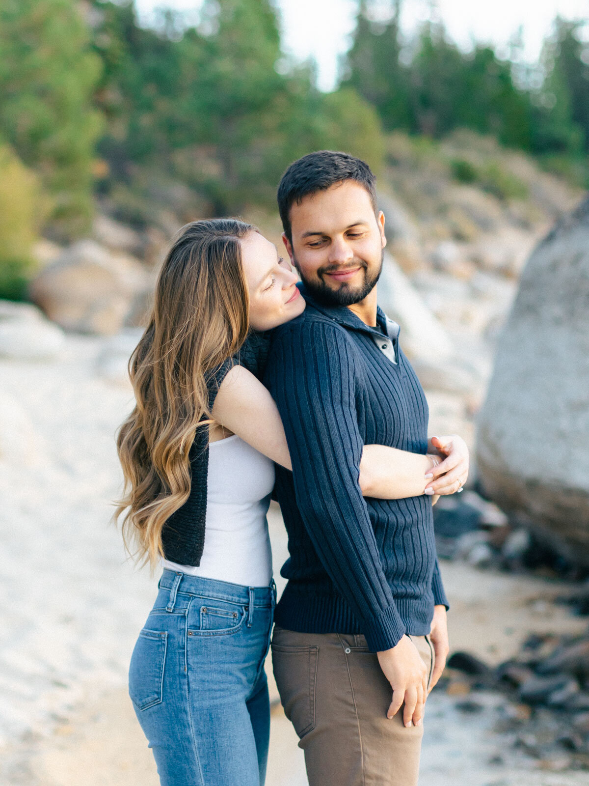 Autumn engagement photo in Lake Tahoe