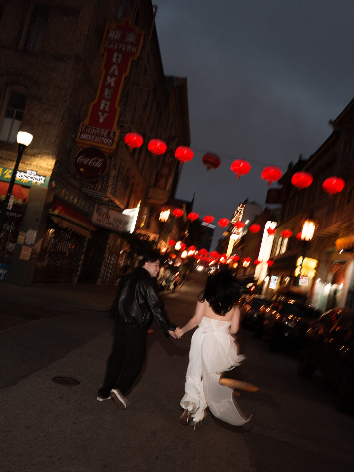 Engagement photos couple in motion Chinatown San Francisco Bay Area photographer