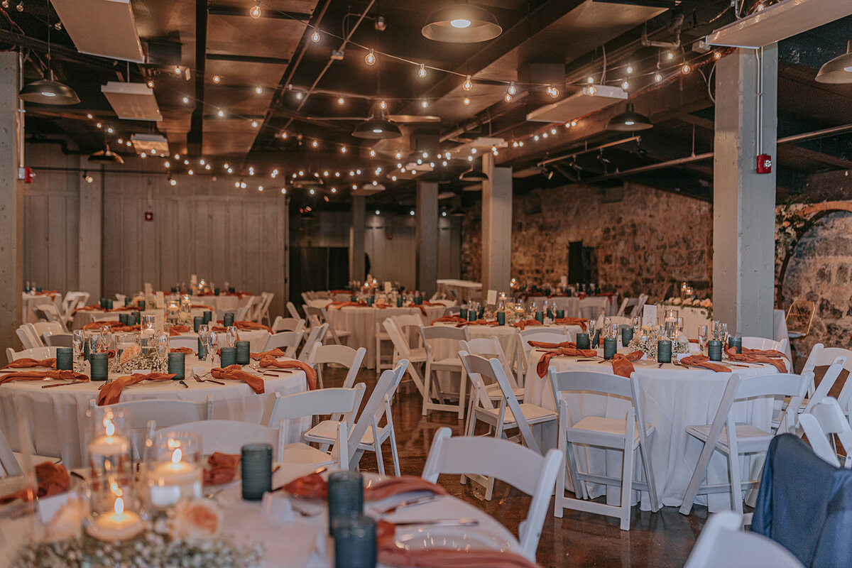 Indoor wedding reception setup