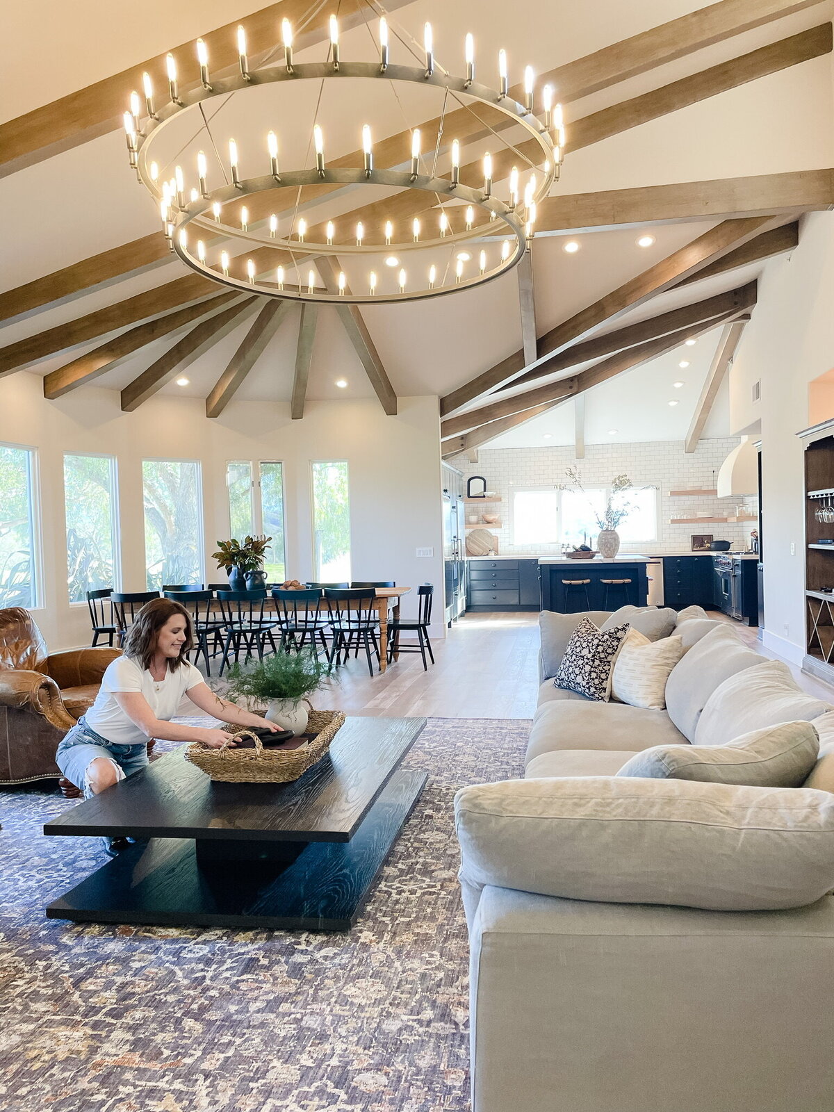 woman arranging coffee table