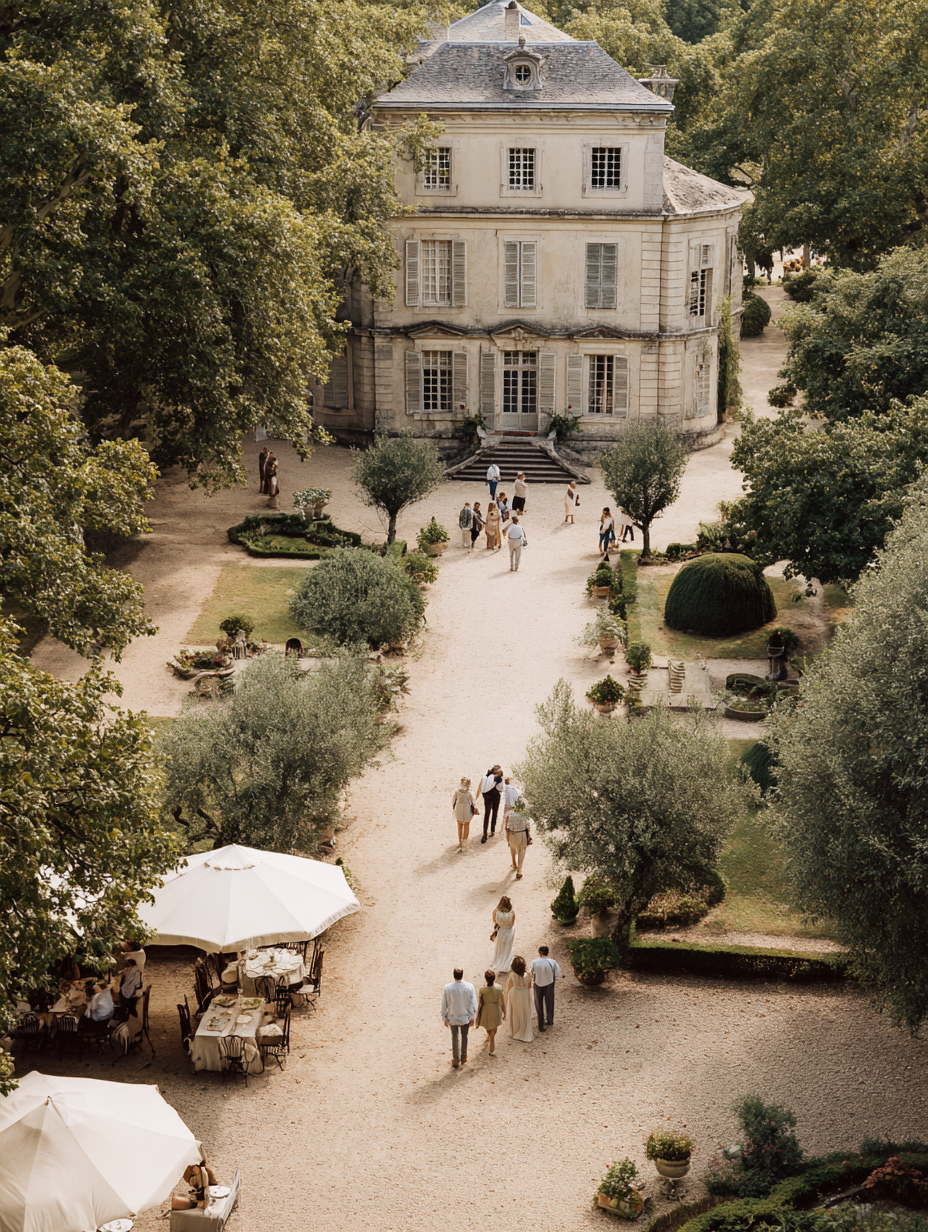 krista5123_French_chateau_gardens_from_above_guests_mingling__9091fa40-46ea-46a3-b41d-846472d79cb1_3