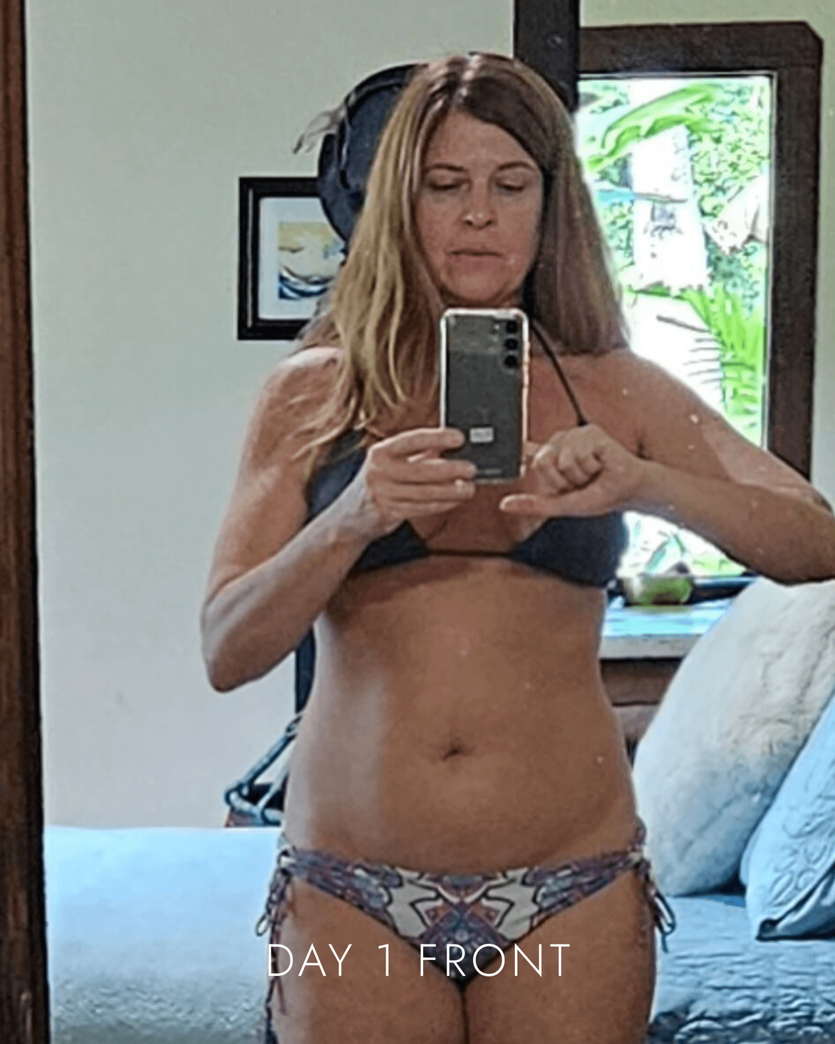 Nicole on day 1 of her nutritional cleanse, front view, showing starting point of her transformation at Love Light Wellness Kauai
