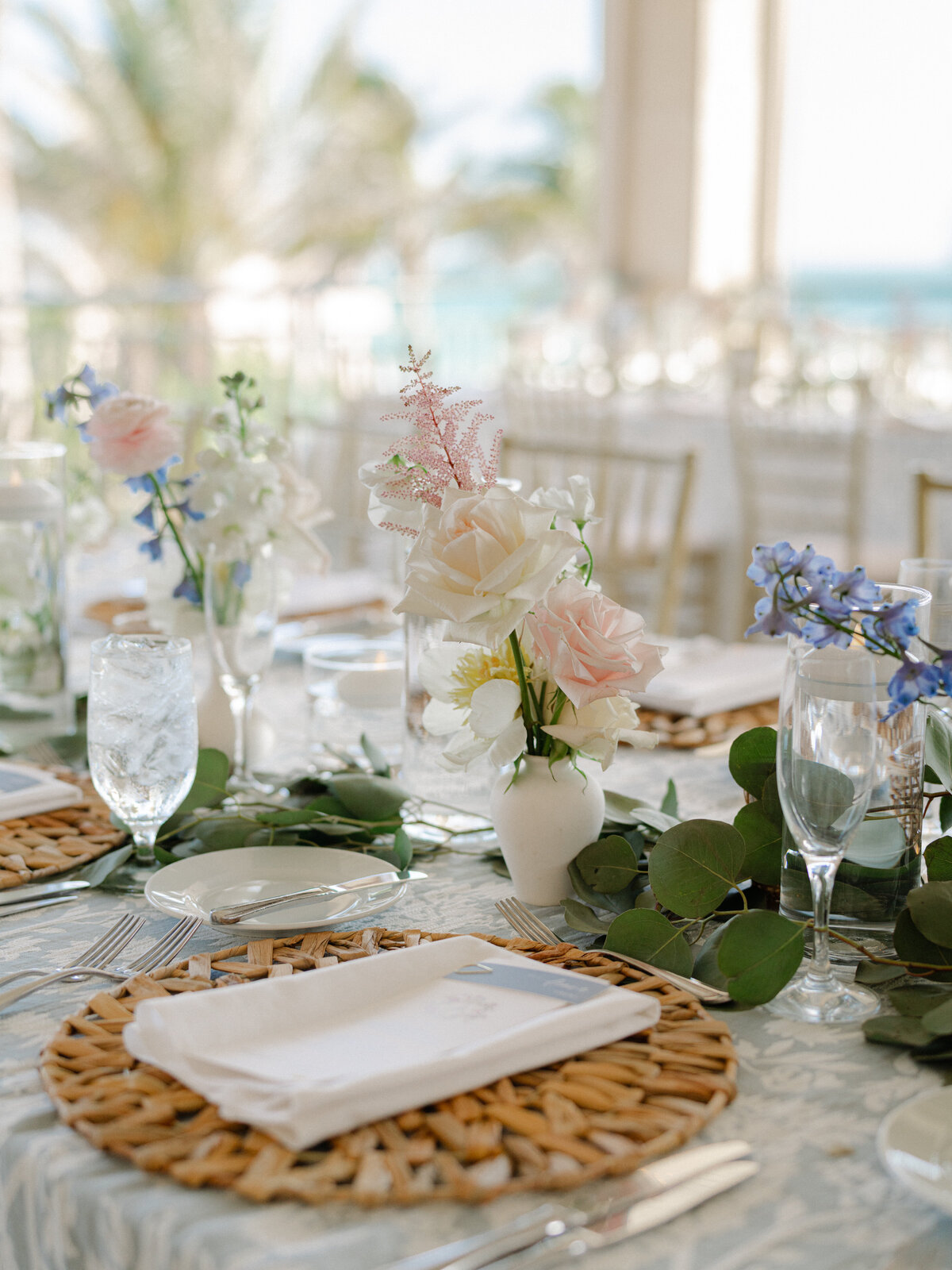 Florals and place settings for intimate beach wedding