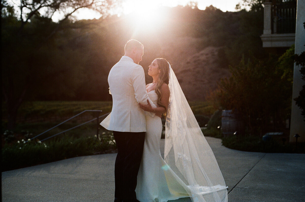 Bride and Groom first look on 35mmfilm at Winery ca