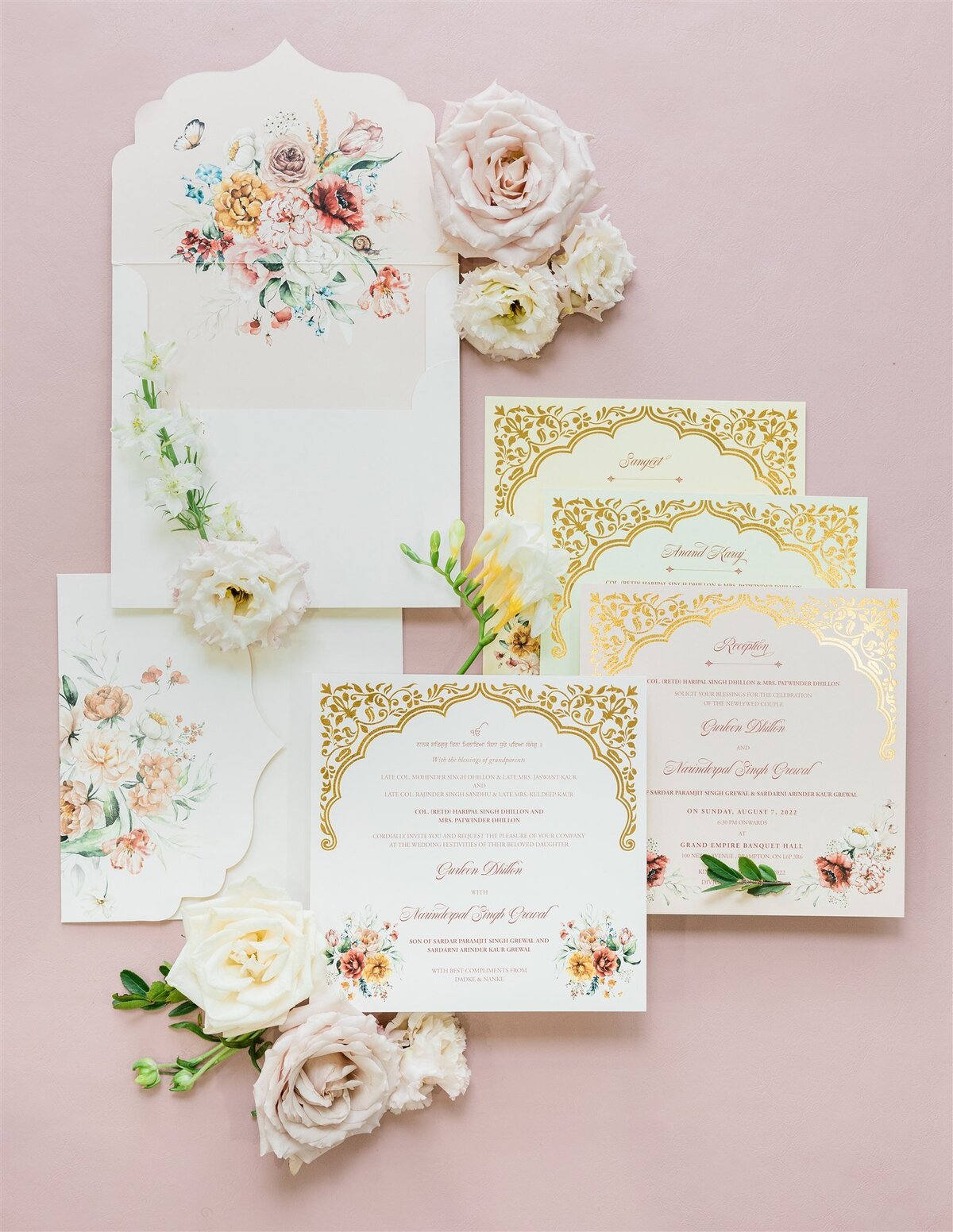 Gold Foil Floral Sikh wedding invitation suite G Designers 1