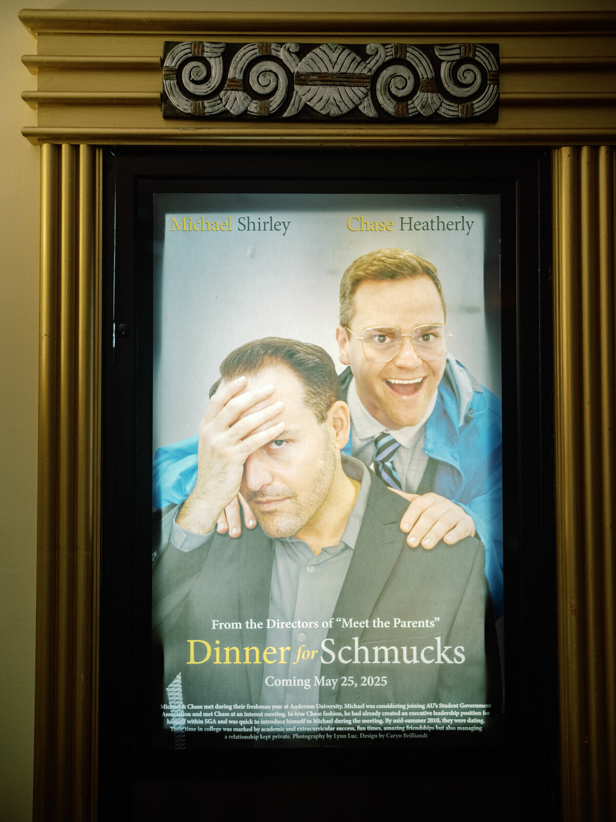 The poster for 'Dinner for Schmucks' features the couple dressed as characters, highlighting humor and friendship, set against a creative background that draws viewers in.