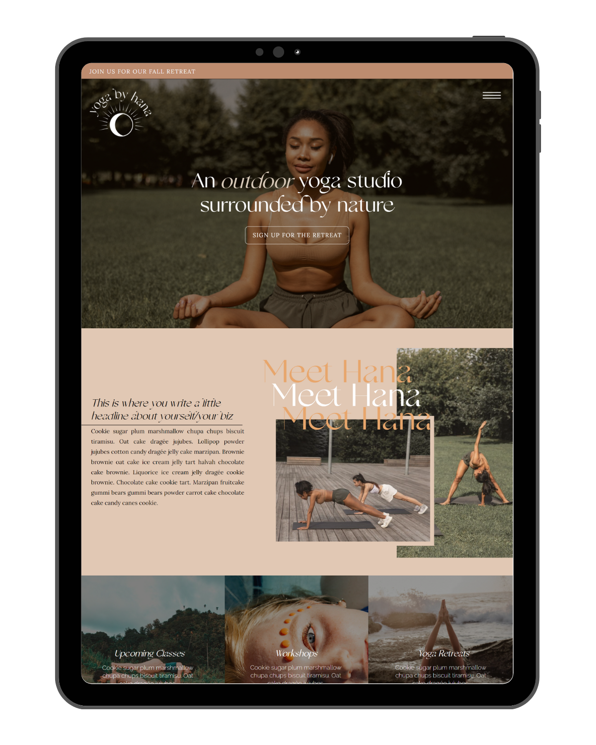 Yoga website built on Showit by Daydream Sites - orange, modern, fun