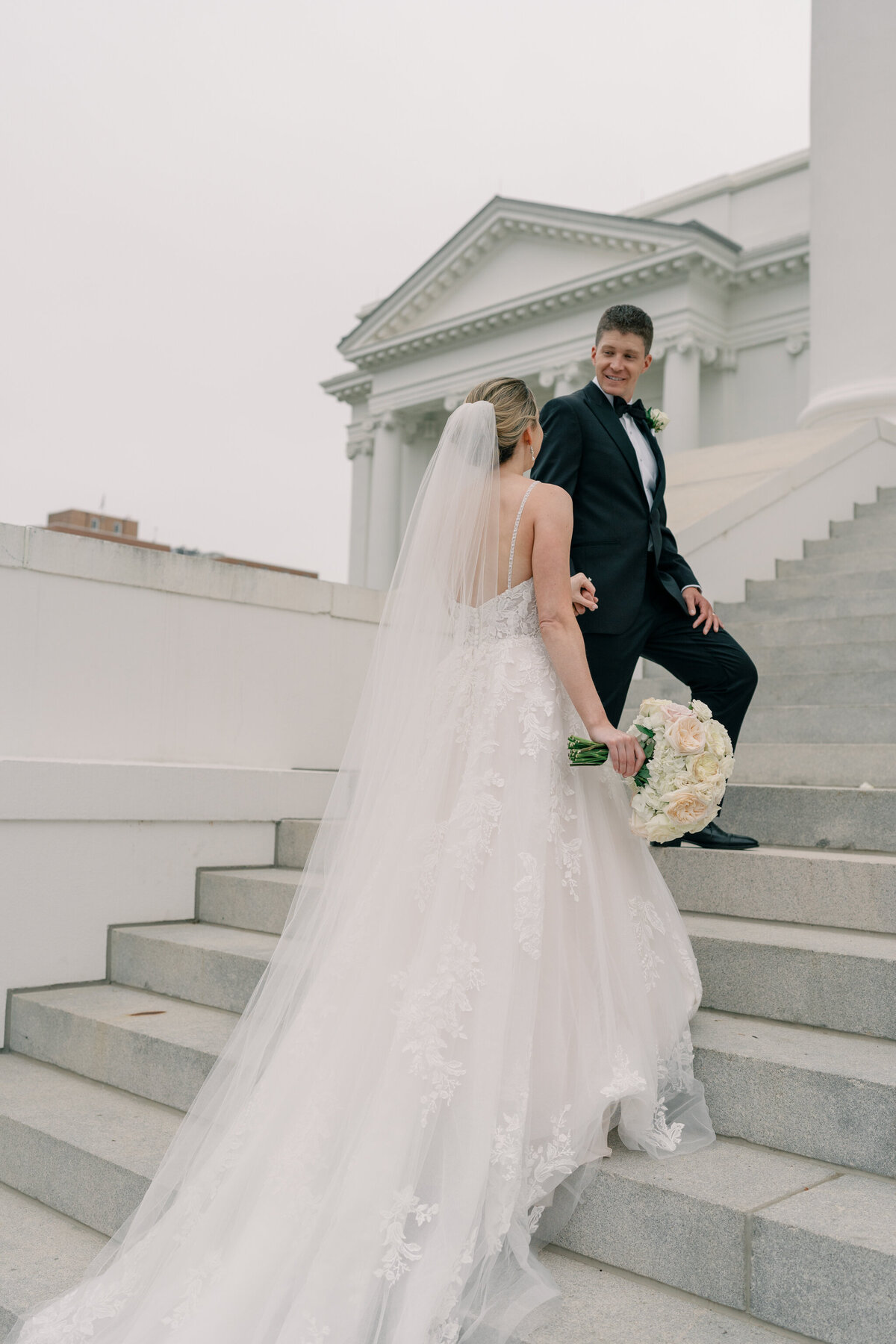 John Marshall Hotel Richmond Wedding | bride and groom portrait at the Capitol Building