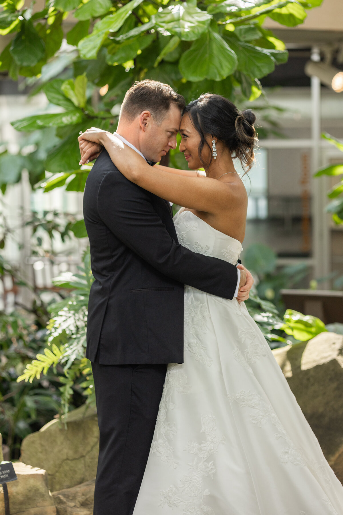 bride-and-groom-hugging-at-UGA-State-Botanical-Garden-Athens-Georgia