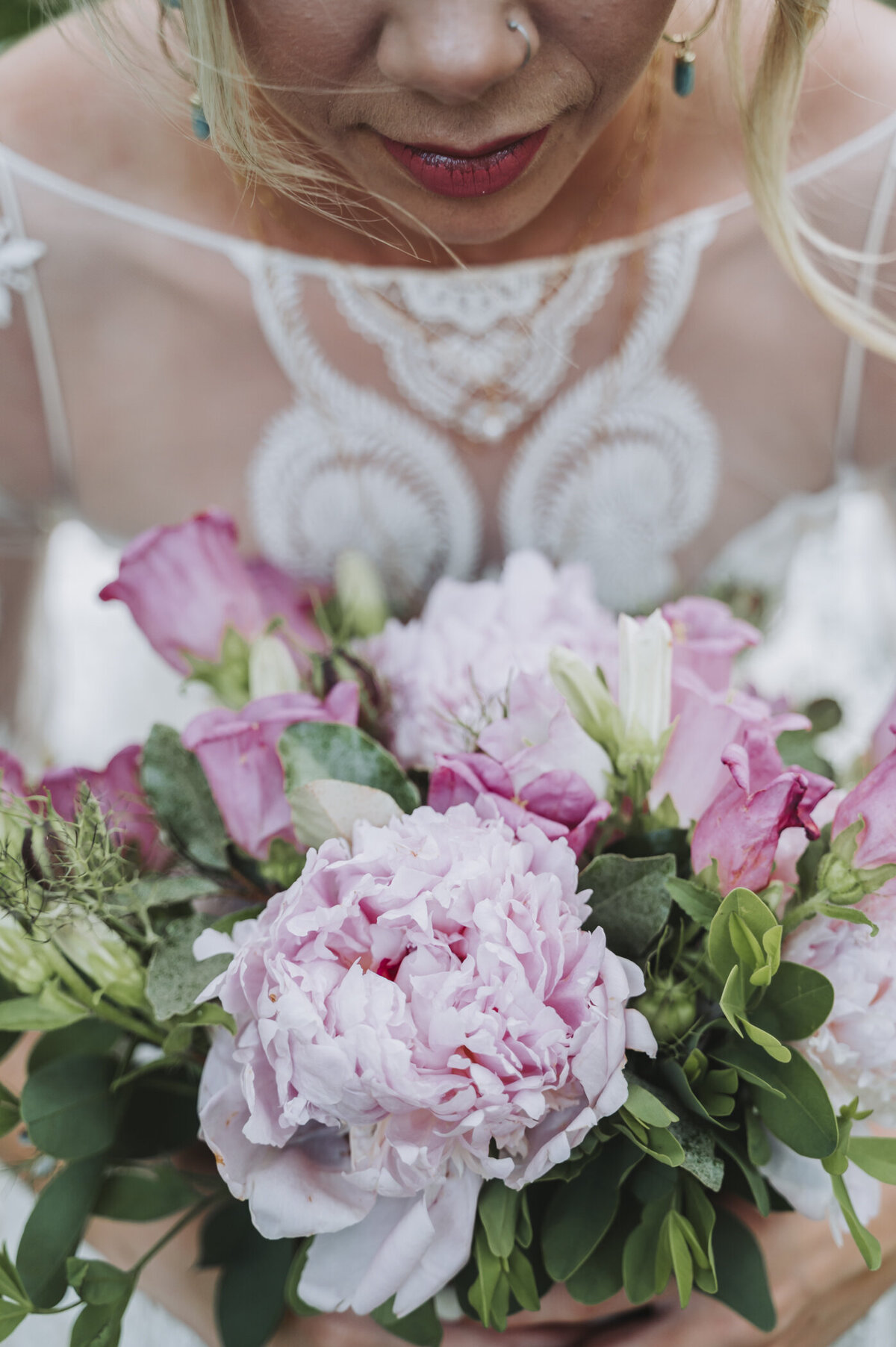 Pink and green bridal bouquet