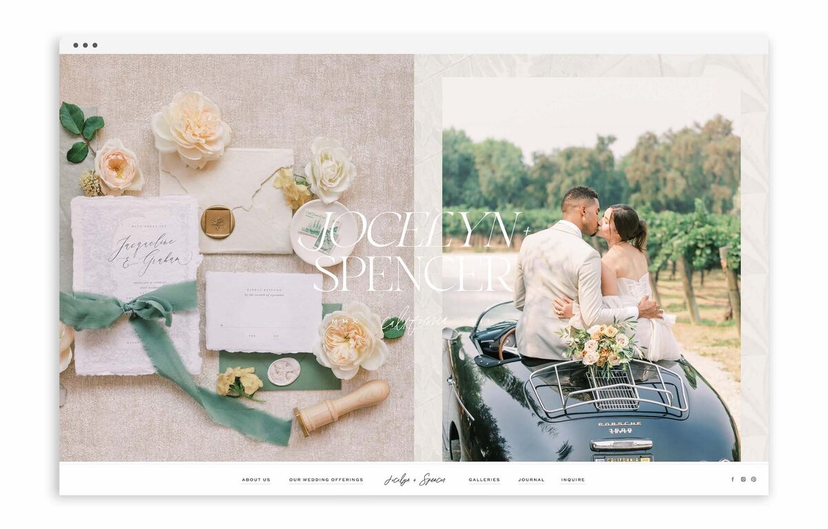 Best Custom Brand and Showit Web Website Design Designs Designer Designers for Creative Entrepreneurs and Wedding Planners - With Grace and Gold - Jocelyn and Spencer Photography