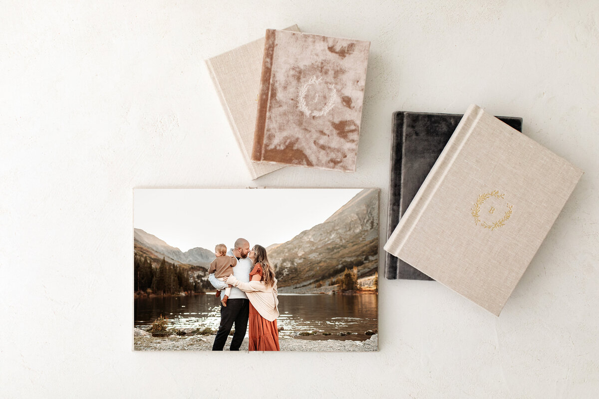 flat lay image of denver family photographer's photo albums