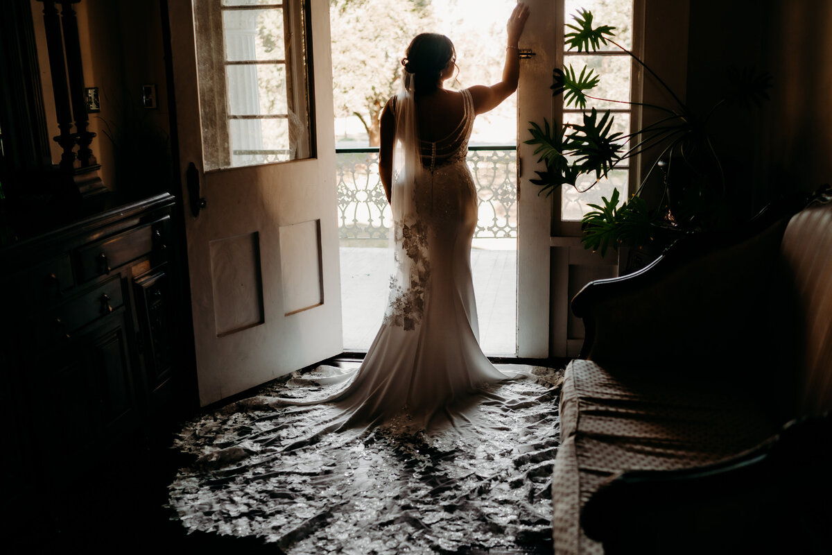 silhouette bridal photo with open back dress in Lafayette, la